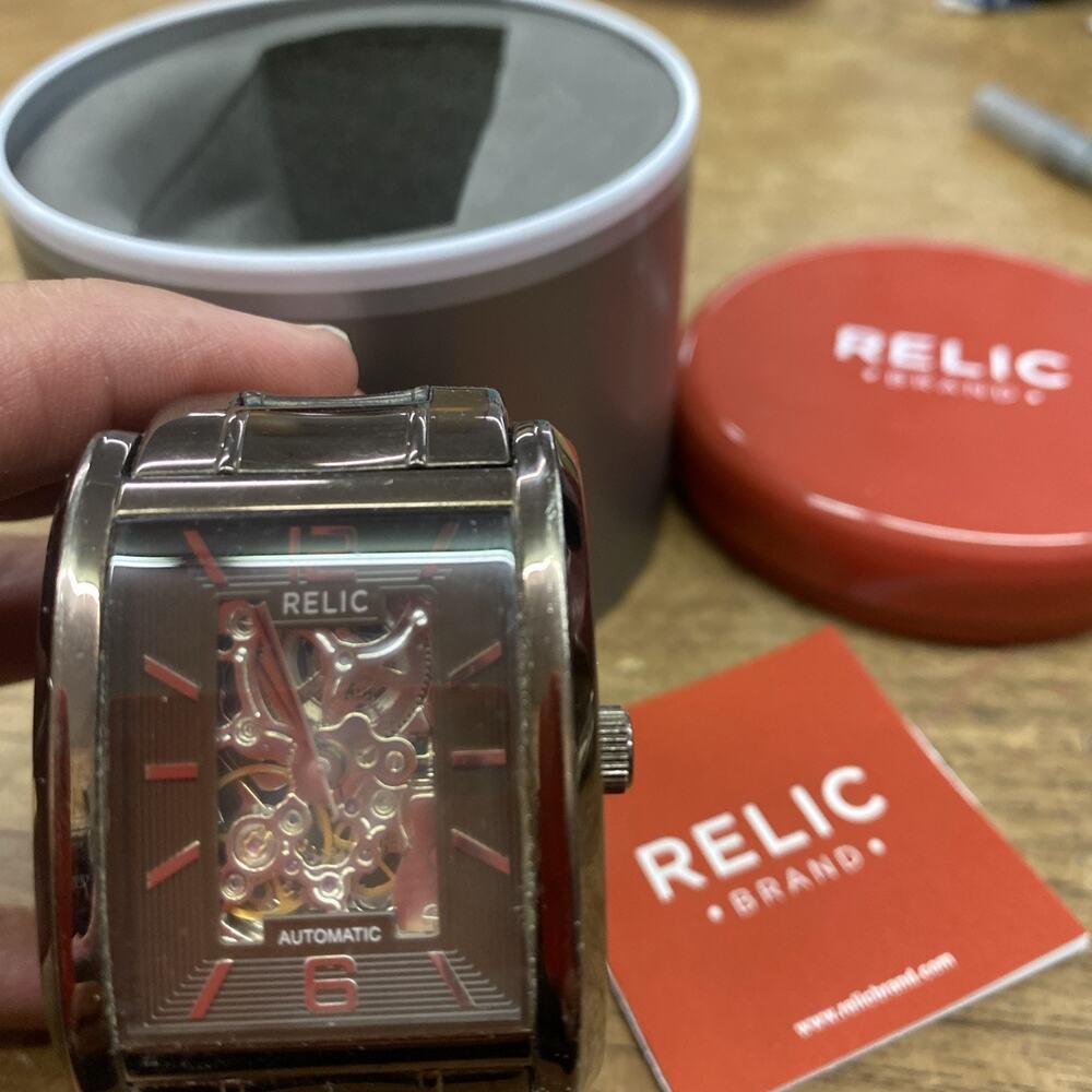 Relic Skeleton Automatic Men's Bronze Tone Brown Band ZR77235 With box And Links